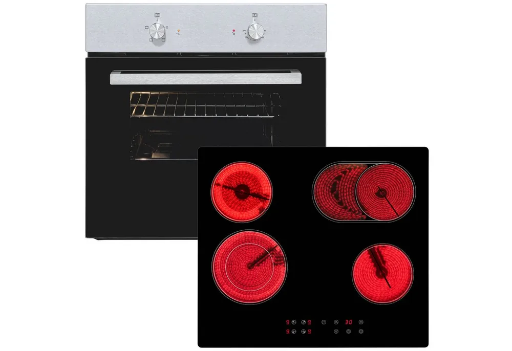 exquisit Backofen-Set BAKO Klassik 2 inox, Autarker Einbau-Ofen mit Ober-/Unterhitze, Sensor-Kochfeld