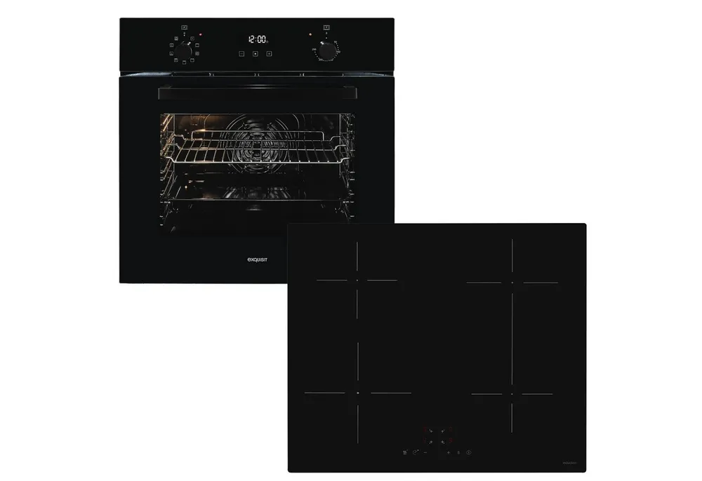 exquisit Backofen-Set BAKO KomfortPlus-In schwarz, Schokolade schmelzen o. Pommes frittieren - mühelos mit Induktionsfeld