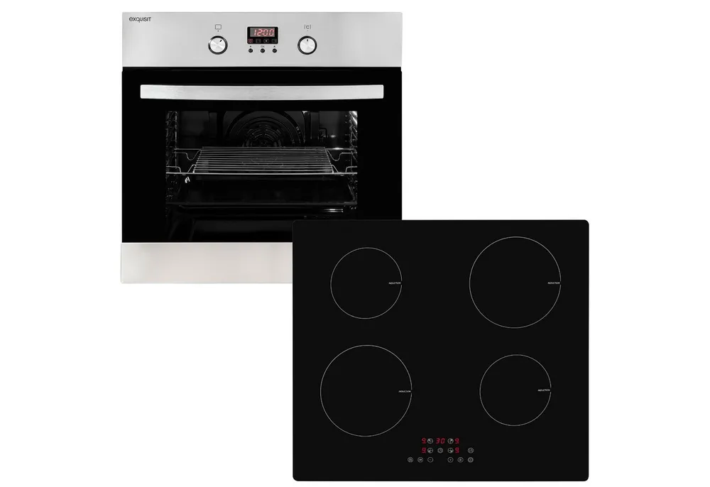 exquisit Backofen-Set BAKO65601H, autark einbaubar-Ofen mit Heißluft,Kochfeld mit Sensorbedienung
