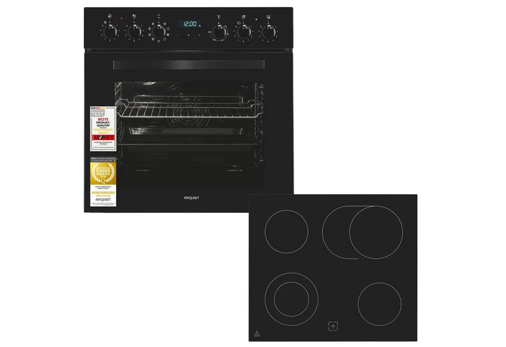exquisit Backofen-Set EHE5285-HBZ-020, mit Teleskopauszug nachrüstbar, 75 l Garraum, 9 Funktionen, Umluft Grill Heißluft, Energieklasse A