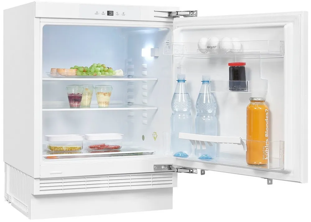 exquisit Einbaukühlschrank UKS140-V-FE-010E, 82,3 cm hoch, 59,5 cm breit, Ideal zum Unterbauen in die Küchenzeile für kleine Küchen, Büroküchen