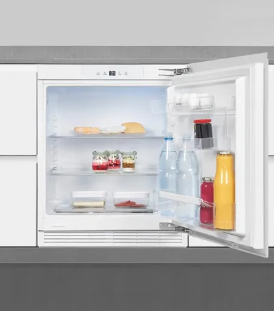 exquisit Einbaukühlschrank UKS140-V-FE-010D, 81,8 cm hoch, 59,5 cm breit, Ideal zum Unterbauen in die Küchenzeile für kleine Küchen, Büroküchen