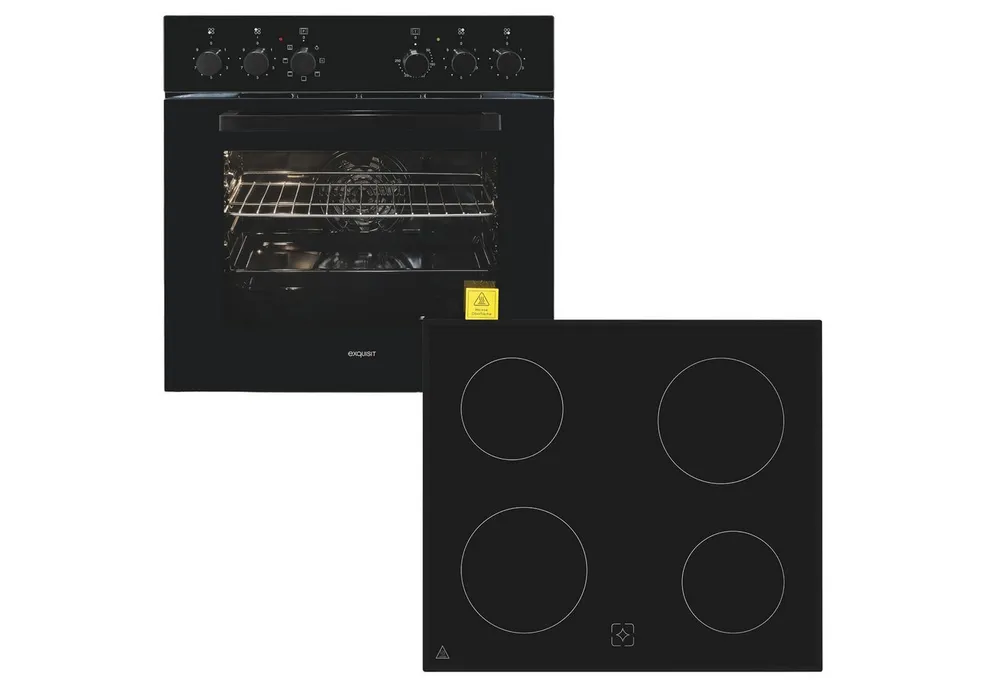exquisit Elektro-Herd-Set EHE256-U-020 schwarz, Umluft für gleichmäßige Wärme ideal für Plätzchen auf mehreren Blechen