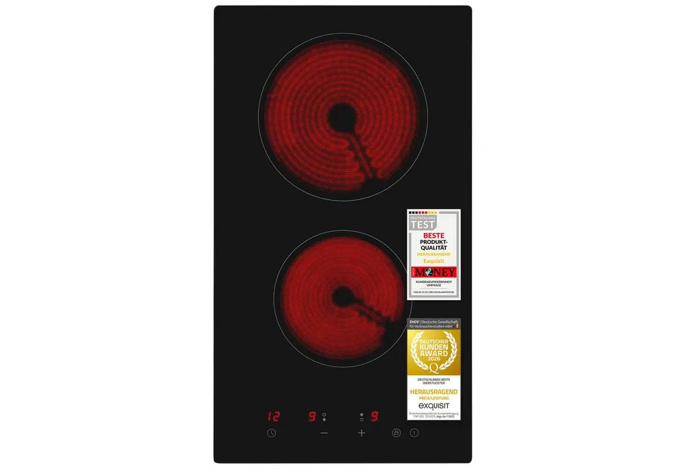 exquisit Elektro-Kochfeld, 3000 W Leistung, Glaskeramik Kochfeld, 120 cm Stromkabel