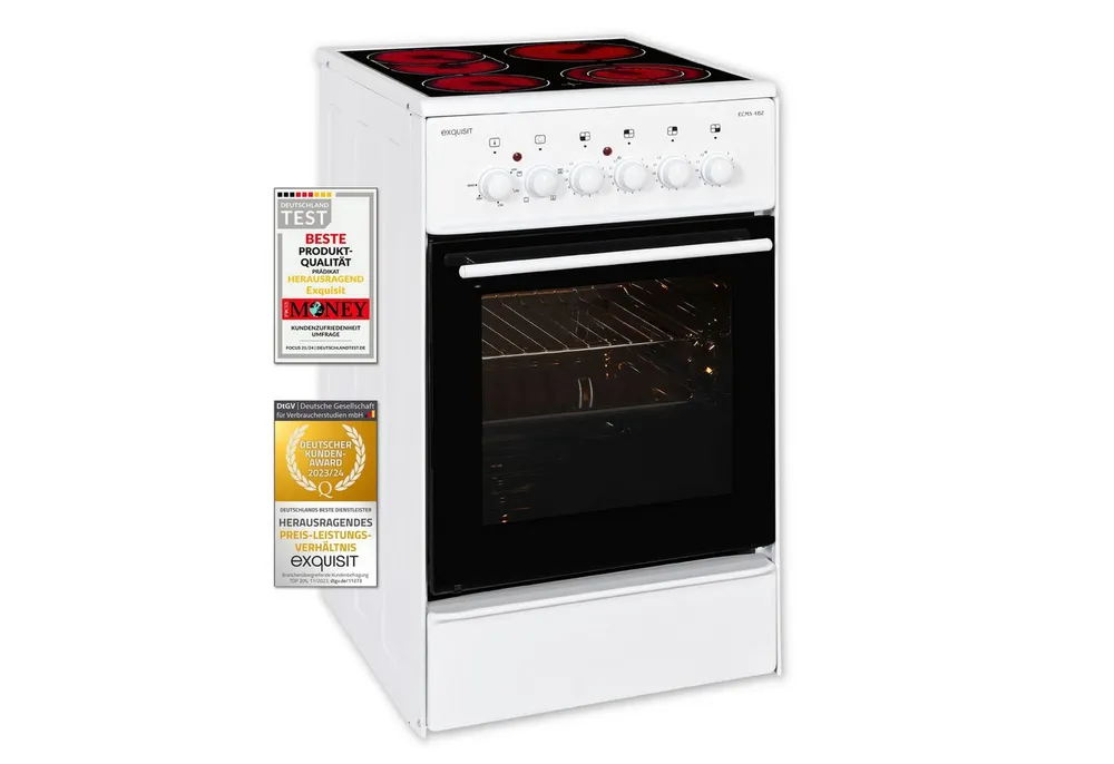 exquisit Elektro-Standherd ECM 5-4 BZ, Grill, Umluft, 2-Kreisbräter & Bräterzone ideal für flexibles Kochen