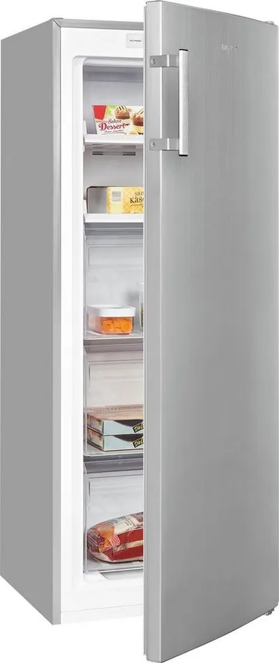exquisit Gefrierschrank GS231-NF-H-040Cinoxlook, 143 cm hoch, 54 cm breit, 4*-Gefrierschrank No Frost mit LED-Anzeige & praktischem Griff