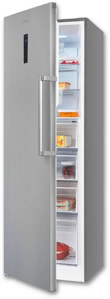 exquisit Gefrierschrank GS295-NF-H-040D, 185 cm hoch, 60 cm breit, 4*-Gefrierschrank NoFrost mit LED-Anzeige&Ice-Maker für schnelles Eis