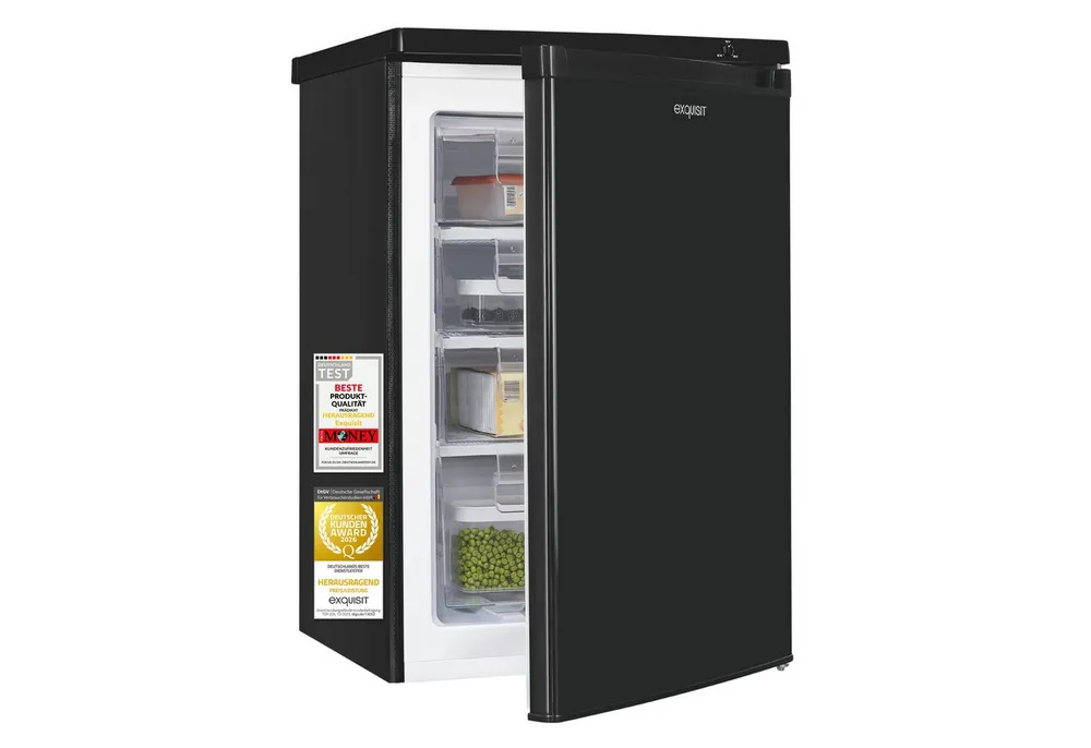 exquisit Gefrierschrank GS512-040E, 85.5 cm hoch, 55 cm breit, 91 l Nutzinhalt, 4 Gefrierschubladen, 40 dB Geräusch, Geräuschklasse C