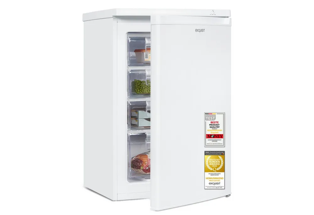exquisit Gefrierschrank GS512-040E, 85.5 cm hoch, 55 cm breit, 91 l Nutzinhalt, 4 Gefrierschubladen, 40 dB Geräusch, Geräuschklasse C