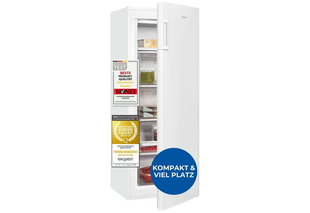 exquisit Gefrierschrank GS5230-H-040E, 142.6 cm hoch, 54.4 cm breit, 4*-Gefrierfach, Türanschlag wechselbar, Höhenverstellbare Füße