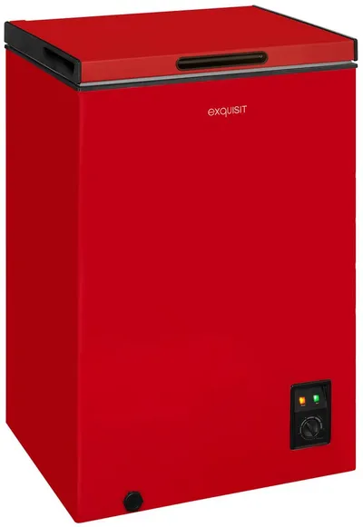 exquisit Gefriertruhe GT100-050E rot, 54,5 cm breit, 99 l, 4*-Gefriertruhe mit ergonomischer Griffmulde – bequem zu öffnen