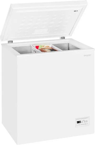 exquisit Gefriertruhe GT150-E-041E weiss, 70,5 cm breit, 142 l, 2‑in‑1 Gefrier- & Kühltruhe mit LED, individuell einstellbar