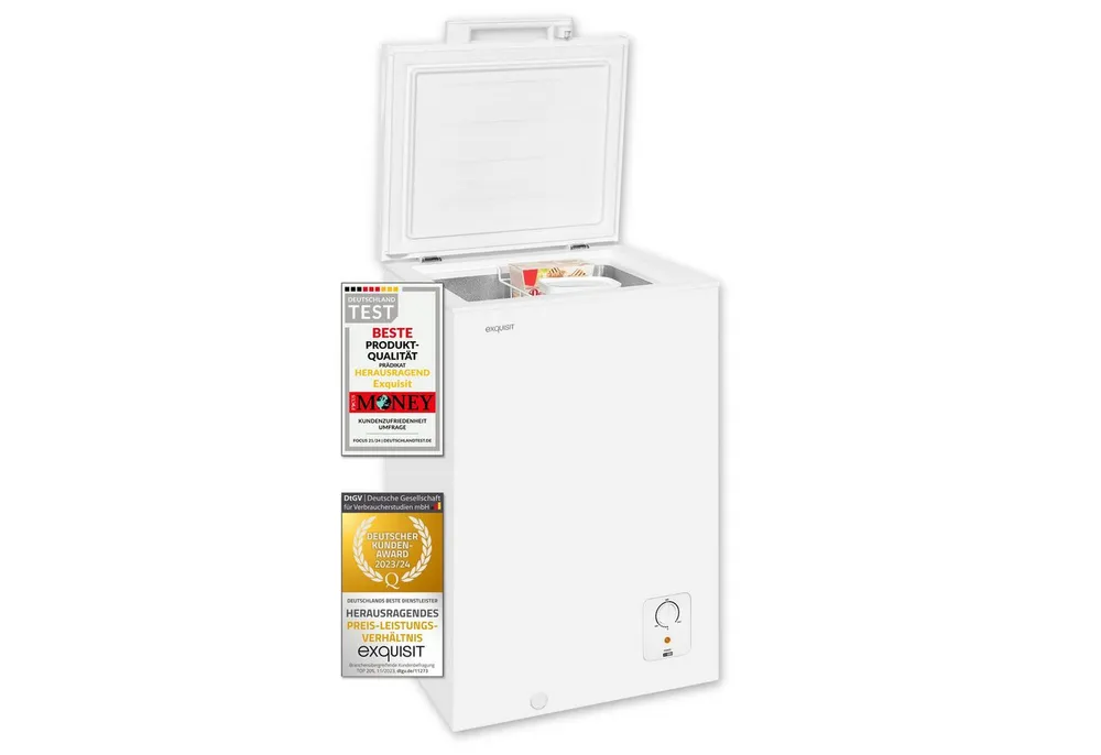 exquisit Gefriertruhe GT5100-010E, 54.6 cm breit, 95 l, 95 Liter, 4-Sterne-Gefrieren, 40 db, Einhängekorb, Kompakt