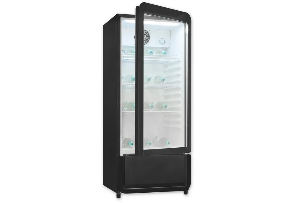 exquisit Getränkekühlschrank GKS180-GT-431D schwarz, 132,5 cm hoch, 54 cm breit, mit Umluftventilator für gleichmäßig gekühlte Getränke