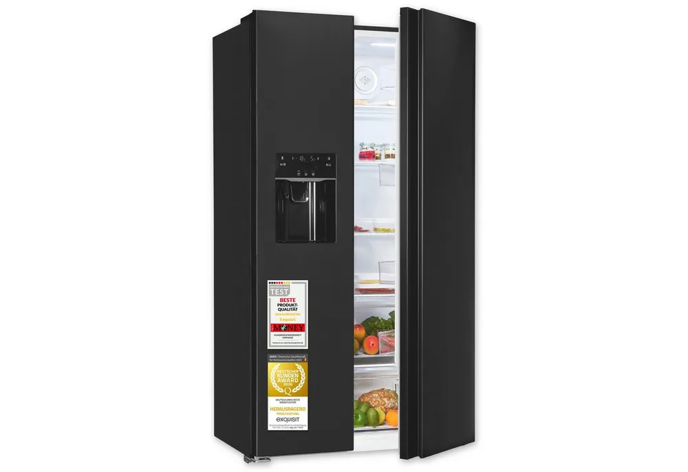 exquisit Kühl-/Gefrierkombination SBS5520-CF-040E, 177,5 cm hoch, 91 cm breit, 4-Sterne-Fach, LED-Beleuchtung, NoFrost