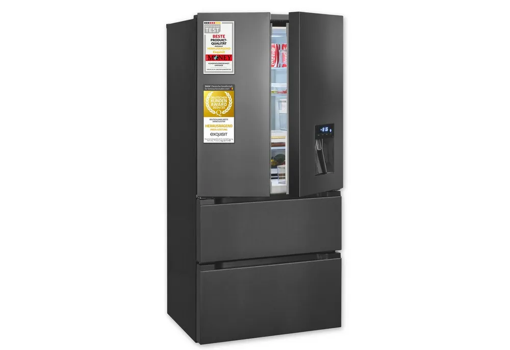 exquisit Kühlschrank FD5490-160-WS-202E, 183 cm hoch, 83.6 cm breit,Super-Kühl-Modus, Schnell-Gefrierfunktion, NoFrost, Wasserspender