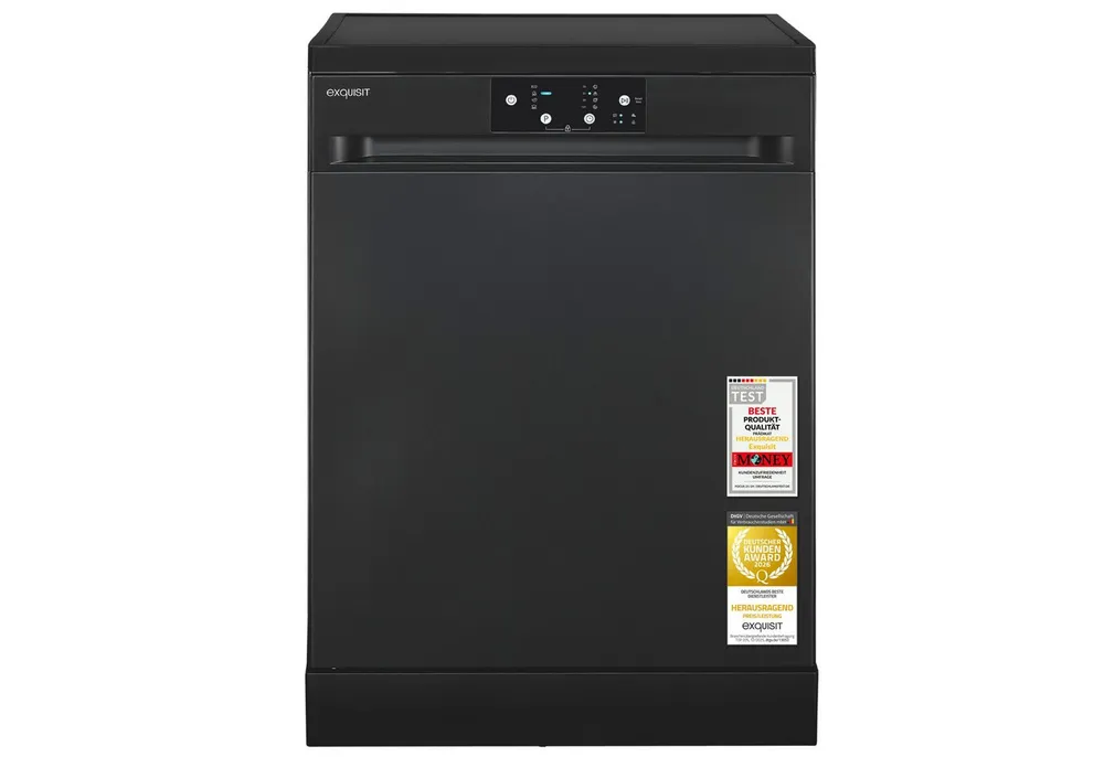 exquisit Standgeschirrspüler GSP9114-450D, 14 Maßgedecke, Edelstahl Innenbehälter, Energieklasse D, 49 dB Geräuschklasse C