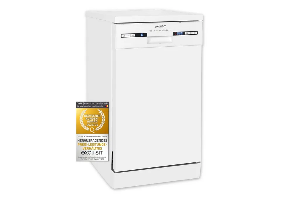 exquisit Standgeschirrspüler PLUS GSP9309-030E, 9 Maßgedecke, 45 cm, Unterbaufähig, einfache Bedienung, LED Display