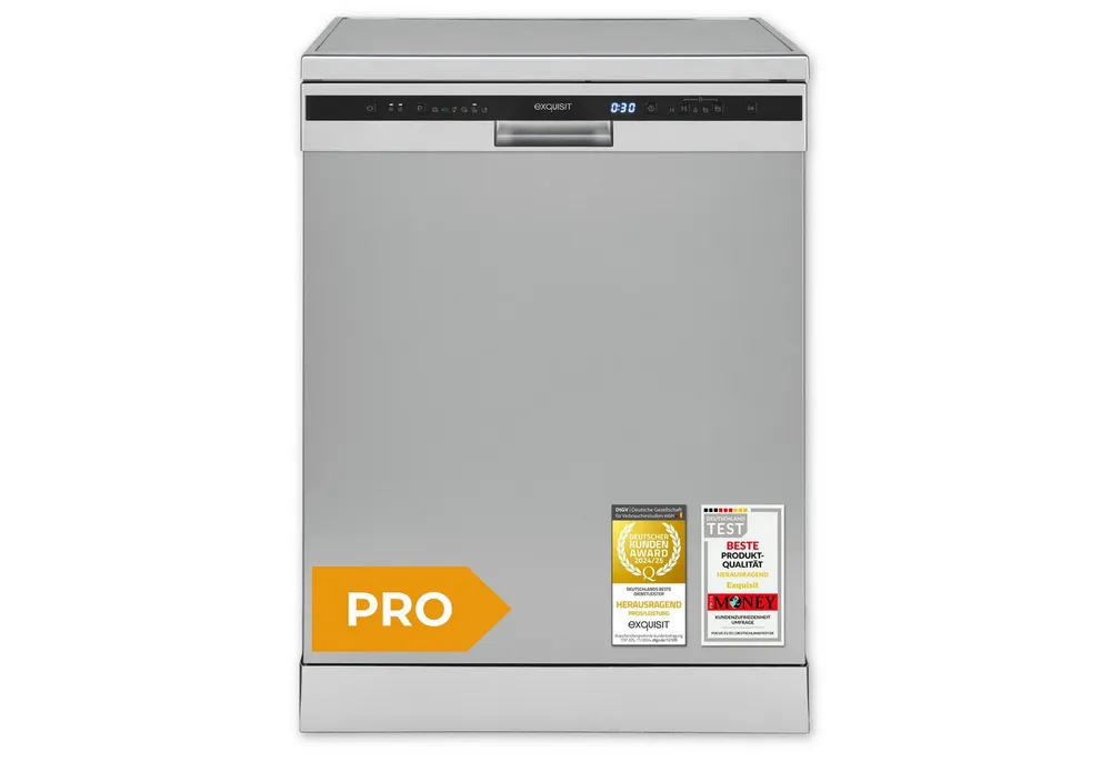 exquisit Standgeschirrspüler PRO GSP56314-030C, 14 Maßgedecke, 14 Maßgedecke, Automatische Türöffnung, Oberkorb verstellbar