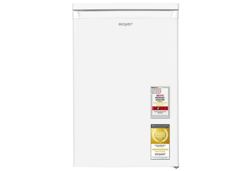 exquisit Vollraumkühlschrank KS516-V-040D, 85 cm hoch, 55 cm breit, 126 l Nutzinhalt, LED Beleuchtung, 39 dB, Geräuschklasse C