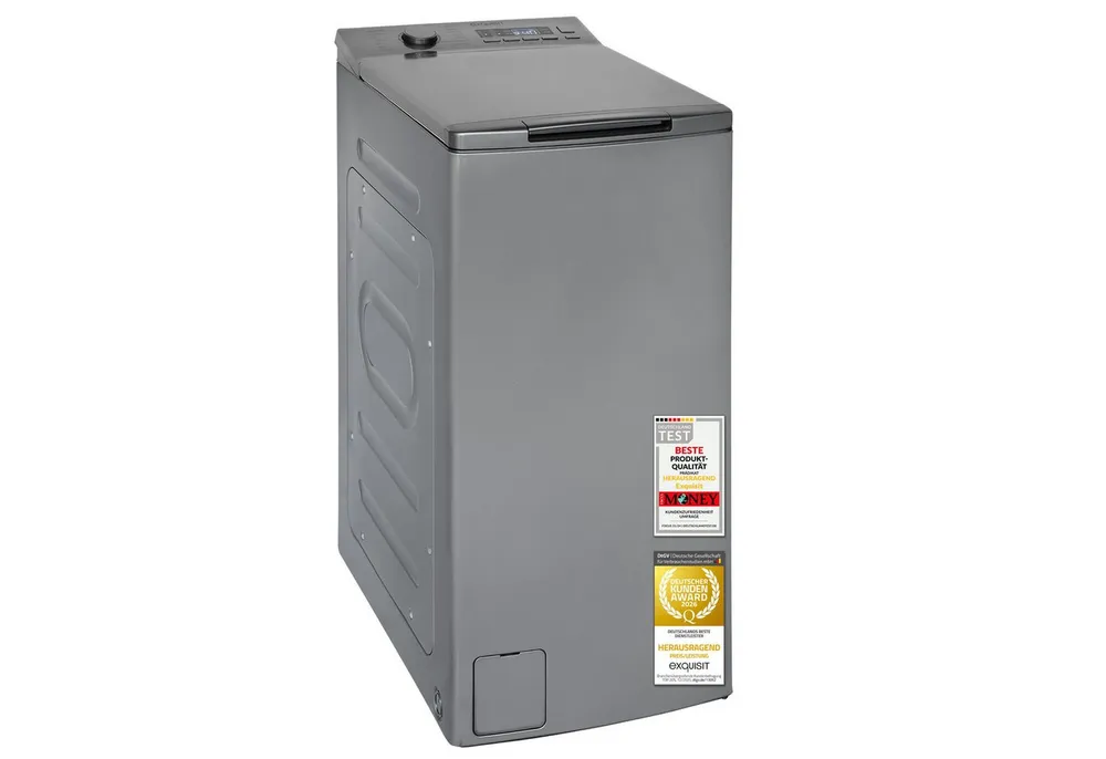 exquisit Waschmaschine Toplader LTO51207-030A, 7,5 kg, 1200 U/min, 7,5 kg, Startzeitvorwahl, Aquastop, Schmal, 15 Programme, Toplader