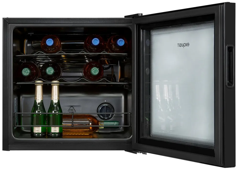 exquisit Weinkühlschrank WS1-12-GT-030G schwarzPV, für 14 Standardflaschen á 0,75l,Für Weinliebhaber - stilvoll & perfekt temperiert für 14 Flaschen