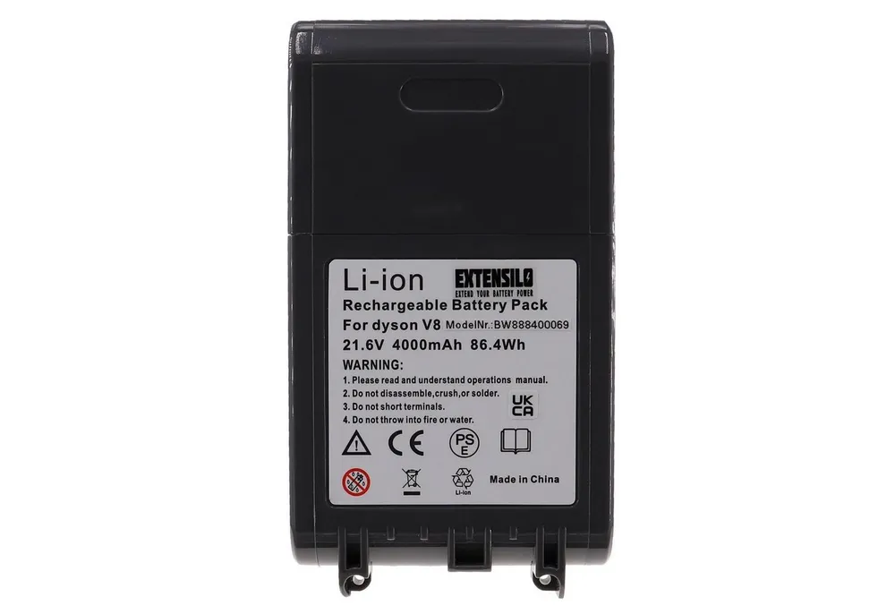 Extensilo Akku passend für Dyson SV10, V8, V8 Absolute Cord-Free, SV12, V8 Staubsauger-Akku Akku Li-Ion 4000 mAh (21,6 V, 1 St), Leistungsfähiger Austausch-Akku für Ihren Staubsauger