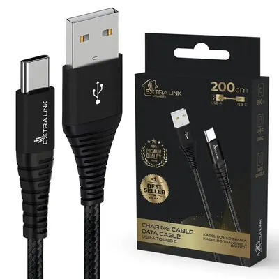 USB-C Kabel Extralink CABESL01 2m Nylon 15W Schnellladung Schwarz
