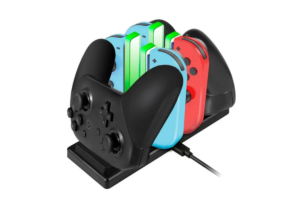 EXTSUD 6 in 1 Controller Ladegrät mit 4 Slots für Joy-Con und Typ-C USB Port Controller-Ladestation (1-tlg., für Switch Konsole/Pro Controller/Typ-C Geräte Dock)