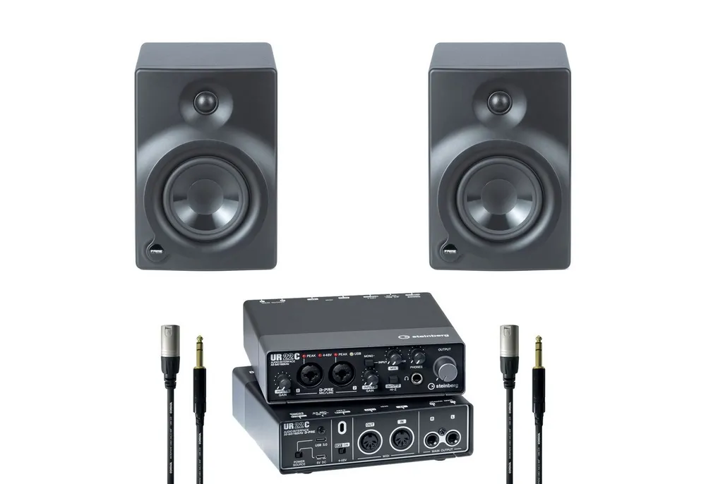 FAME Digitales Aufnahmegerät (Audio 205S Studio Set Pro, USB Audio Interface, Nahfeld-Lautsprecher)