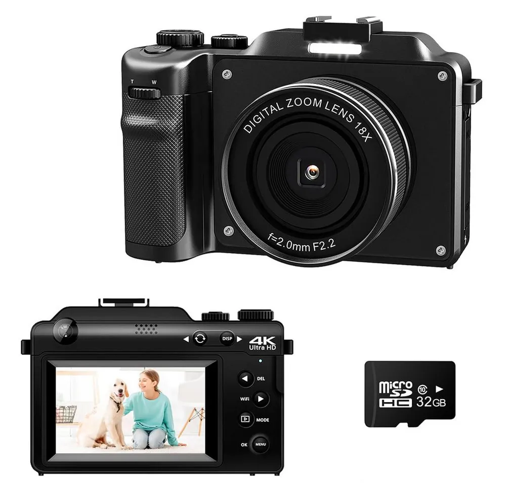 FANNOU 1080P Digitalkameras mit Front- und Rückobjektiv Kompaktkamera (48 MP)