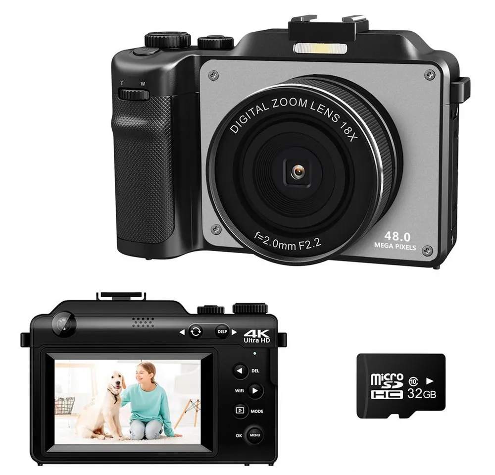 FANNOU 1080P Digitalkameras mit Front- und Rückobjektiv Kompaktkamera (48 MP)