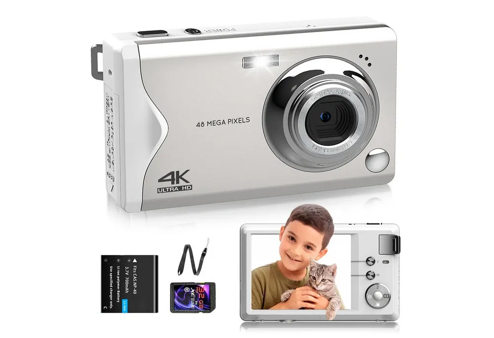 FANNOU Digitalkamera, 48MP 1080P FHD Fotokamera mit 3,0 Zoll Bildschirm Kompaktkamera (16X Digitalzoom Tragbar Kompaktkamera, mit 32GB TF-Karte)