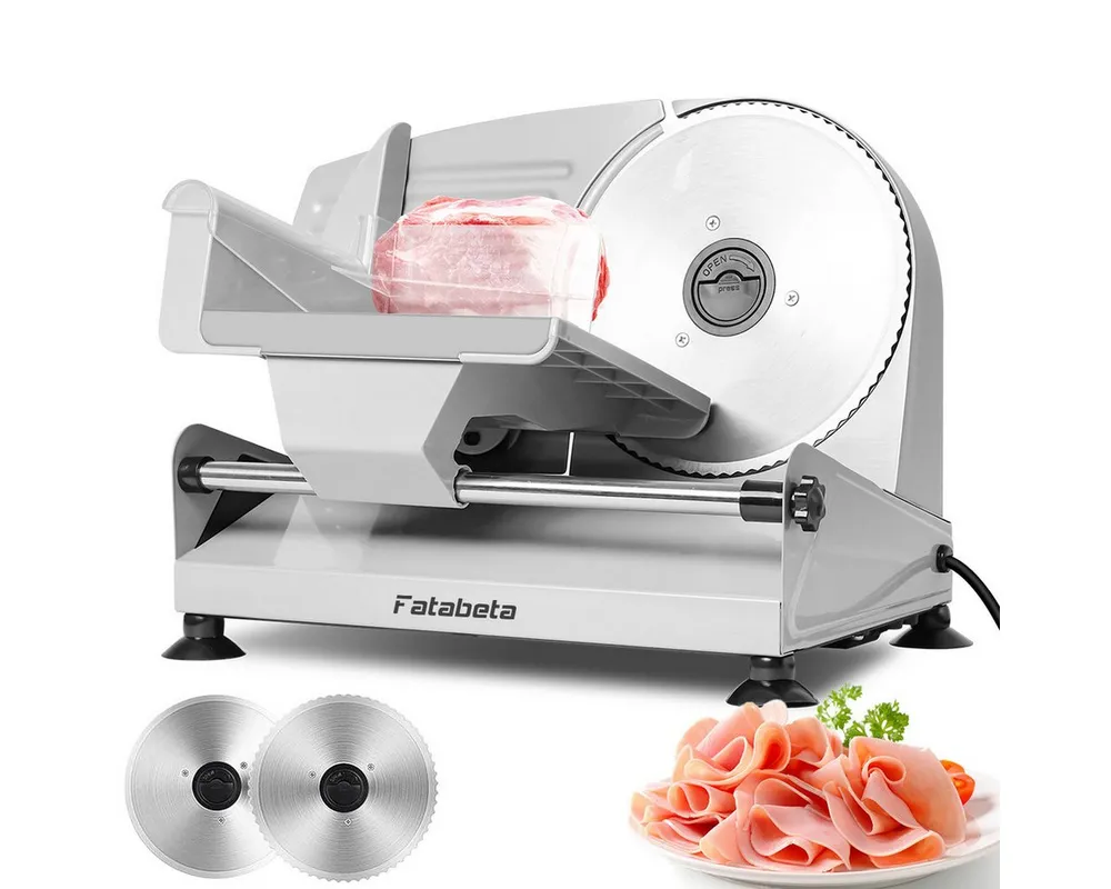 FATABETA Allesschneider Elektrische Brotschneidemaschine mit Ø 190 mm Edelstahlmesser, 200,00 W, mit stufenlos einstellbarer Schnittstärke (0–15 mm), Metallgehäuse