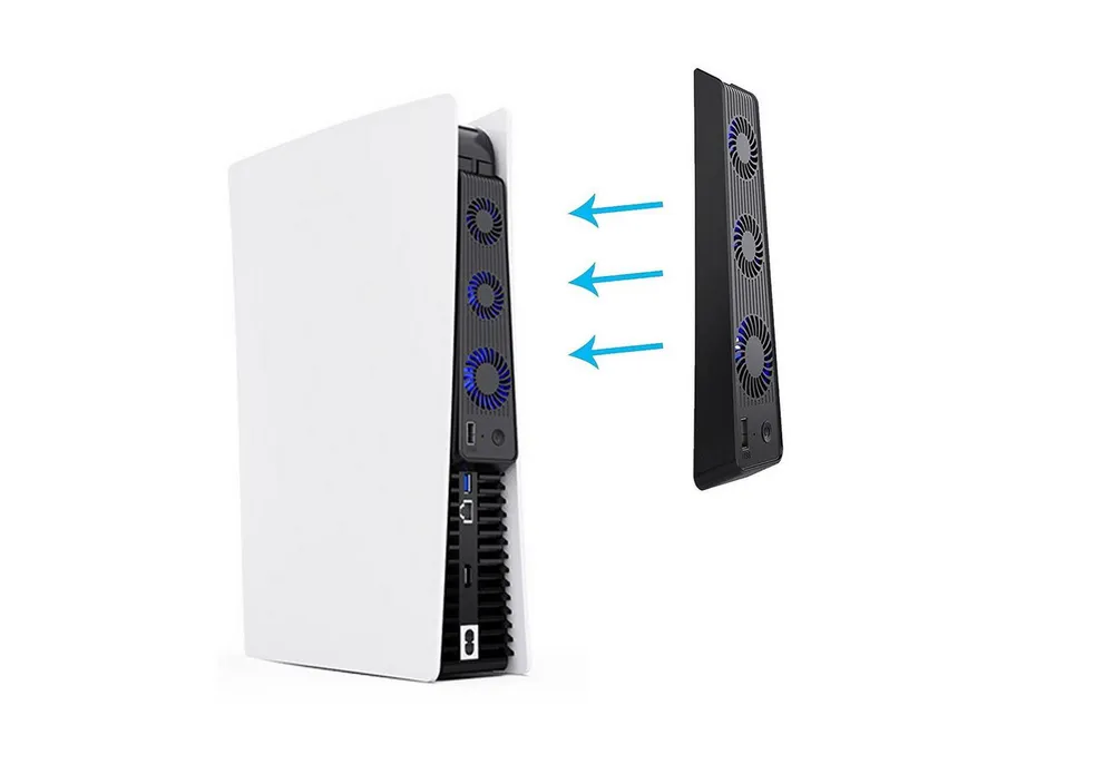 feinlux PS5 Mainframe-Kühlgebläse, PS5 Cooling Lüfter Controller (Packung, USB-Anschluss und 3 Ventilatoren, Temperaturkontrolle für PS5, Schwarz)