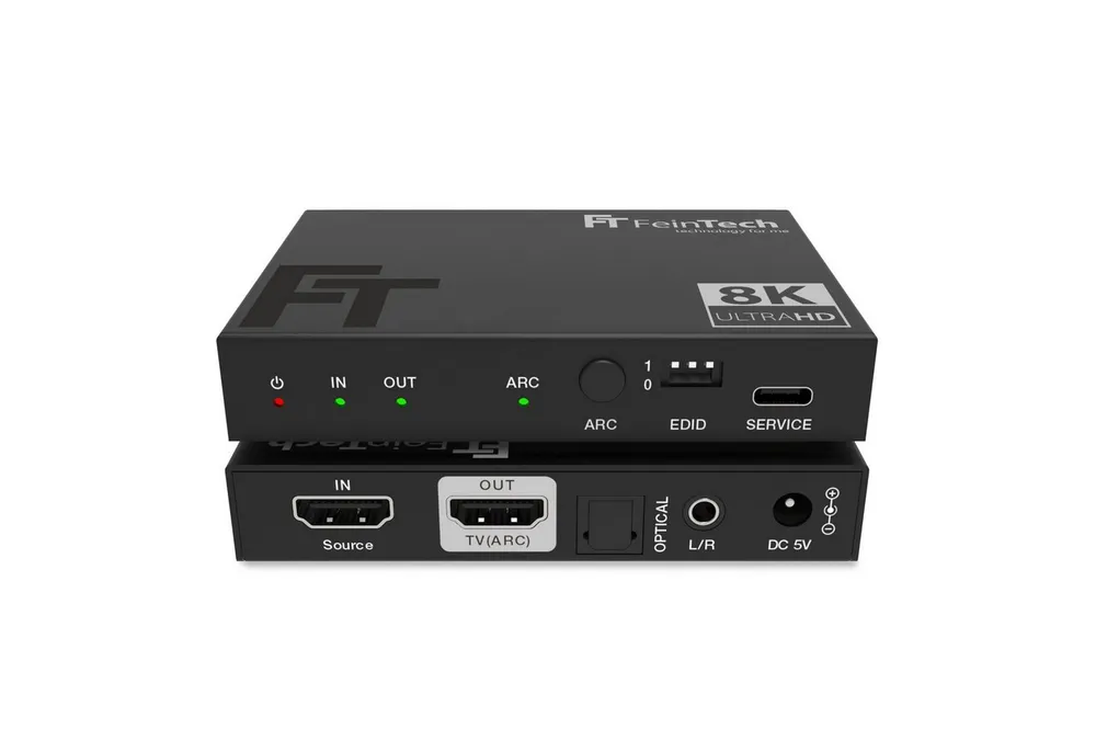 FeinTech AX210 HDMI 2.1 Audio Extractor SPDIF Toslink Cinch ARC HDMI-Adapter zu HDMI, 3,5-mm-Klinke, Toslink, HDMI 2.1 4K 120Hz & 8K 60Hz ARC