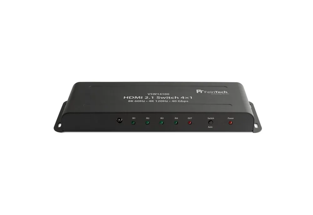 FeinTech HDMI-Splitter VSW14100 HDMI 2.1 Switch 4 In 1 Out, 4K 120Hz, 8k 60Hz, VRR, ALLM mit automatischer Umschaltung, 40 Gbps