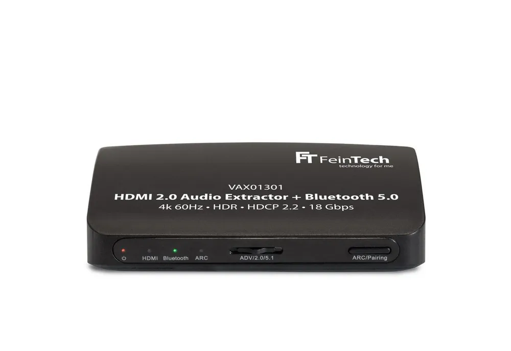 FeinTech VAX01301 HDMI Audio Extractor mit Bluetooth Sender Audio-Adapter HDMI zu Toslink, Cinch, Bluetooth, unterstützt HDMI-ARC