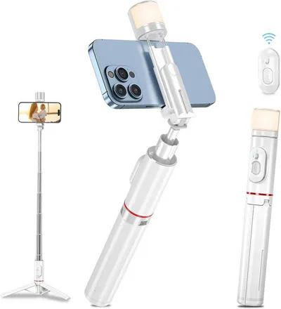 FELIXLEO Handyhülle Bluetooth Selfie Stick Stativ 3in1 Erweiterbar aus Aluminium Weiß