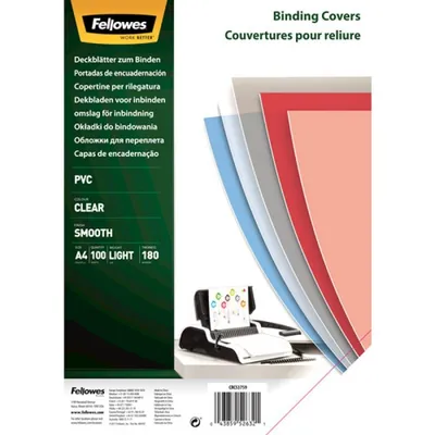 Fellowes Packung mit 100 transparenten PVC-Abdeckungen, 180 Mikron
