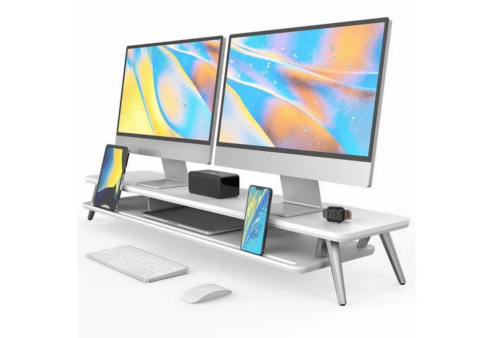 Fenge Monitorständer 108 cm breite Bildschirmerhöhung, für 2 Monitore, (Monitorerhöhung, M-förmigen Beine aus Aluminium, wasser- & kratzfeste Oberfläche)