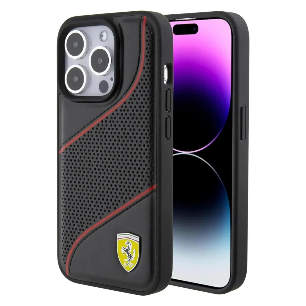 Ferrari FEHCP15LPWAK iPhone 15 Pro 6.1" czarny/black hardcase Perforated Waves Metal Logo