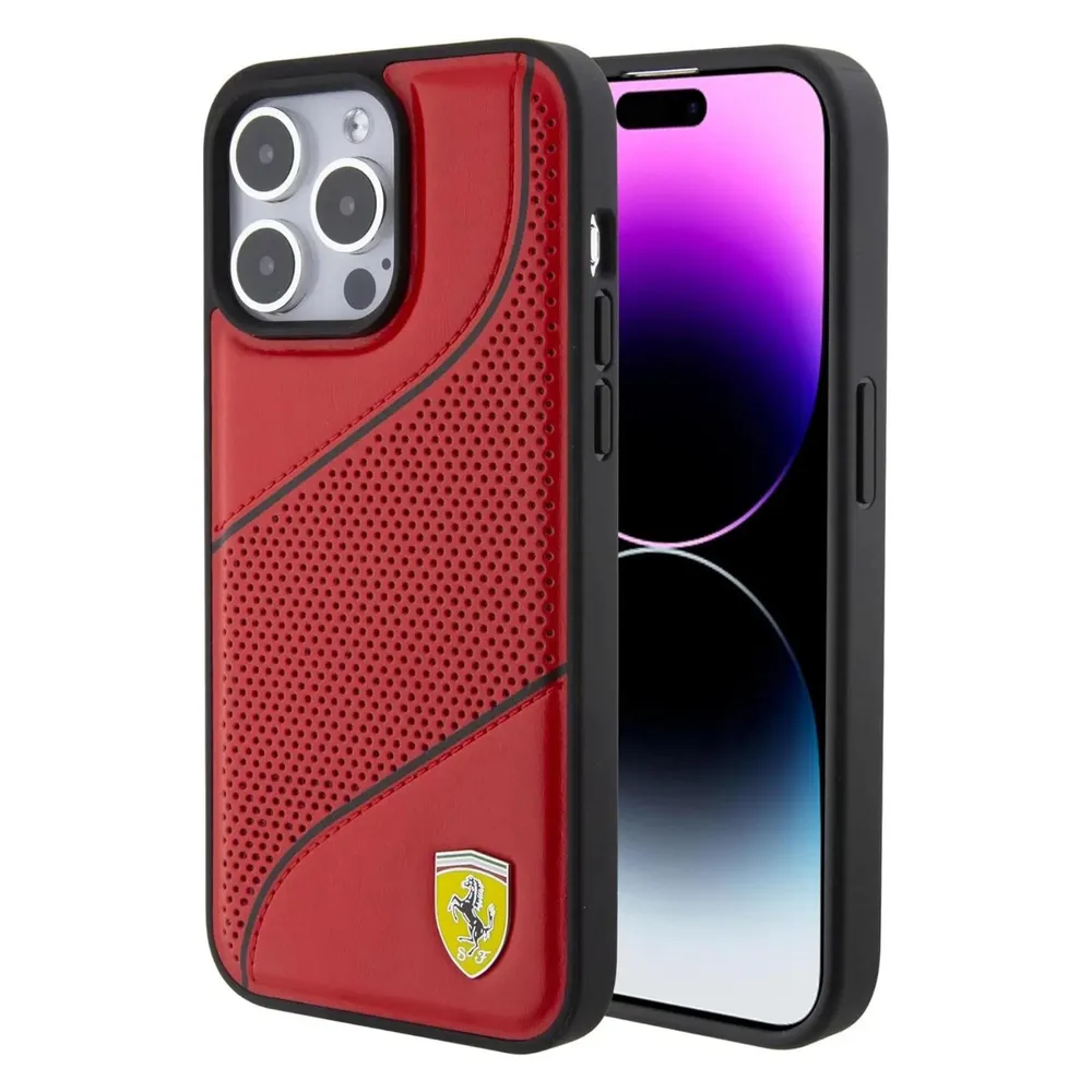 Ferrari FEHCP15XPWAK iPhone 15 Pro Max 6.7" czarny/black hardcase Perforated Waves Metal Logo