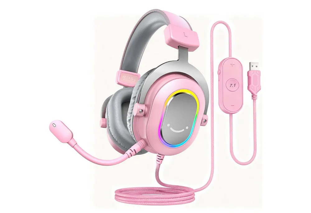 FIFINE Mikrofon Headset Gaming PC PS4 PS5 mit Mikrofon Over-Ear Kopfhörer mit Kabel, RGB-Design, 3 Sound-Modi, Surround-Sound und Ohrpolster