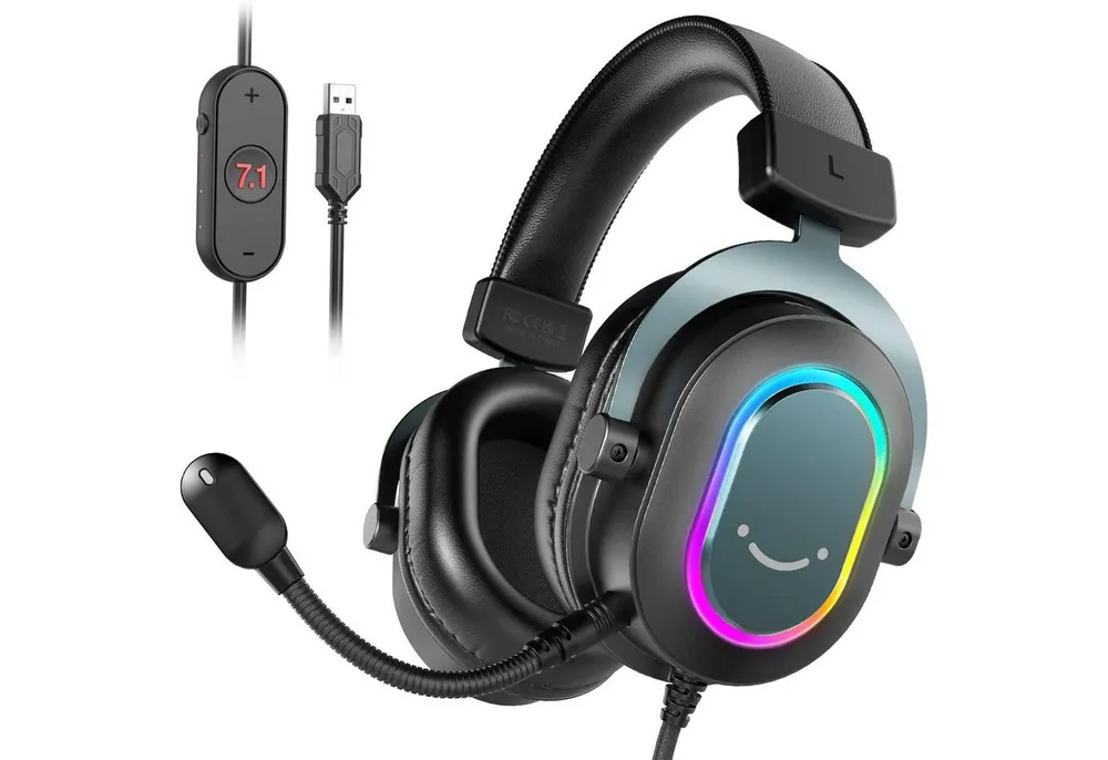 FIFINE Mikrofon Headset Gaming PC PS4 PS5 mit Mikrofon Over-Ear Kopfhörer mit Kabel, RGB-Design, 3 Sound-Modi, Surround-Sound und Ohrpolster