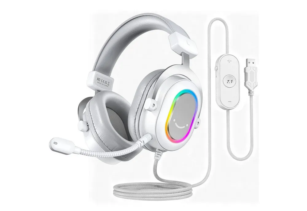 FIFINE Mikrofon Headset Gaming PC PS4 PS5 mit Mikrofon Over-Ear Kopfhörer mit Kabel, RGB-Design, 3 Sound-Modi, Surround-Sound und Ohrpolster