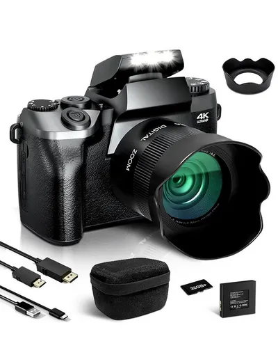 Fine Life Pro Digitalkamera 4K 64MP Fotokamera mit 4.0" Touchscreen, Kompaktkamera (inkl. mit WiFi, mit Kameratasche, der Objektivblendenabschirm, 64GB TF-Karte, 16X Digitalzoom Kompaktkamera Mit Selfie-Frontkamera für Anfänger)