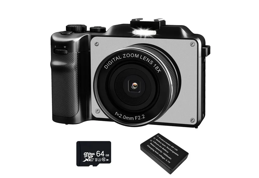 Fine Life Pro Digitalkamera, 4K HD 1080P Fotokamera Kompaktkamera (48 MP, 18X Digitalzoom,48MP Kompaktkamera mit 64 GB TF-Karte)