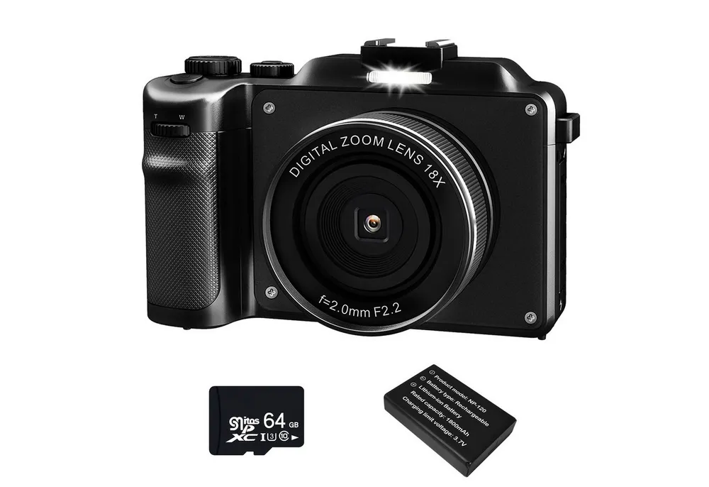 Fine Life Pro Digitalkamera, 4K HD 1080P Fotokamera Kompaktkamera (48 MP, 18X Digitalzoom,48MP Kompaktkamera mit 64 GB TF-Karte)