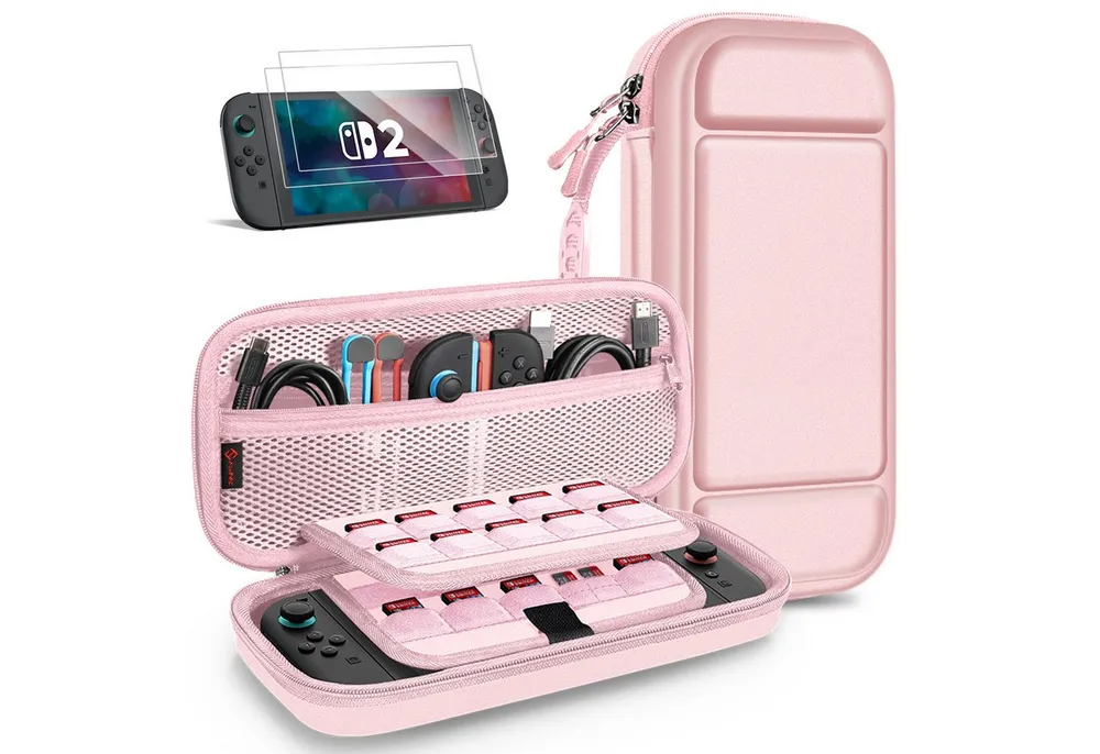 Fintie Nintendo-Schutzhülle Tasche mit 2 Panzerglas für Nintendo Switch 2(2025), 2-in-1 Zubehörset, mit 2 Stücke Schutzfolie, 1 Tragetasche mit großem Fassungsvermögen